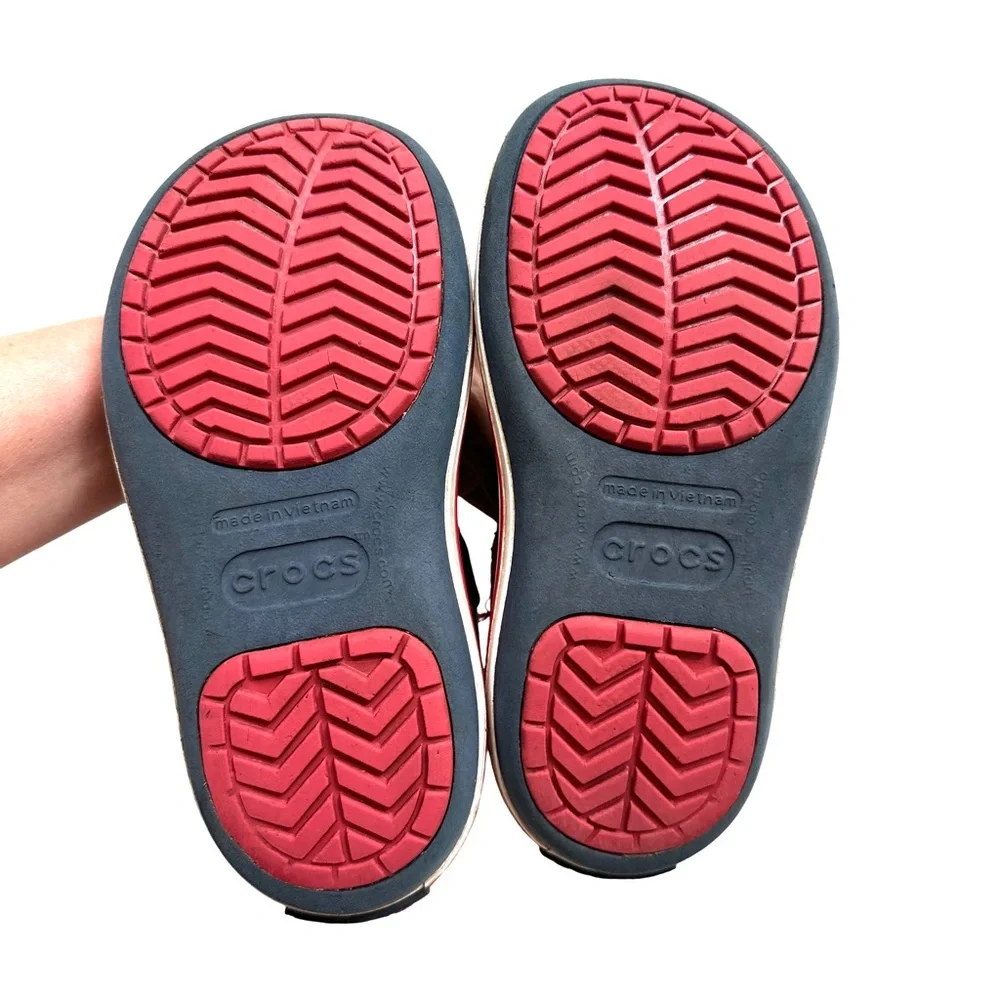 CROCS Kids Navy and Red Boots Size 1 - Picture 6 of 8